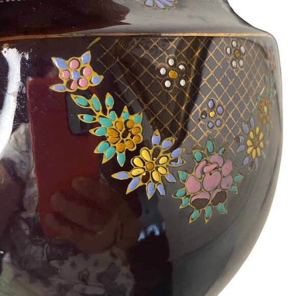 Vintage 1940's Glossy Brown Ceramic Teapot Moriage Painted Flower Made in Japan - Picture 7 of 10